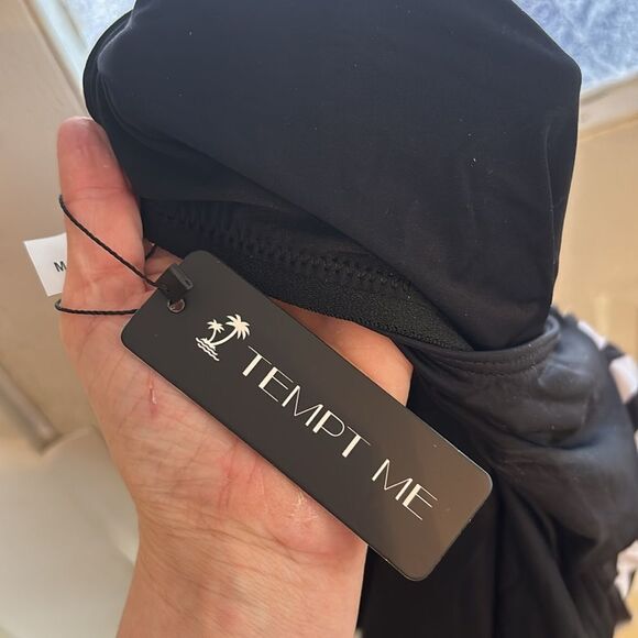 Black and White Striped One-Shoulder Swimsuit - Picture 4 of 4